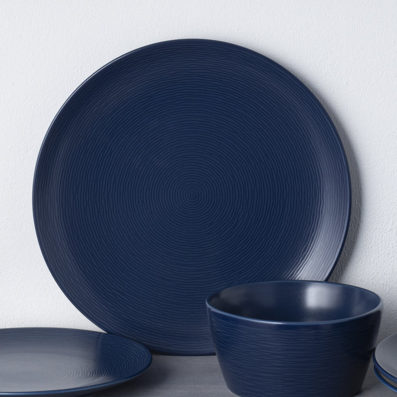 Navy Porcelain Textured Accent Dinner Plates, Set of 4