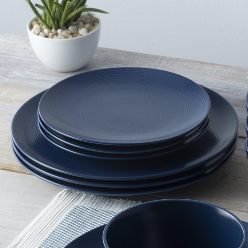 Navy Porcelain Textured Accent Dinner Plates, Set of 4