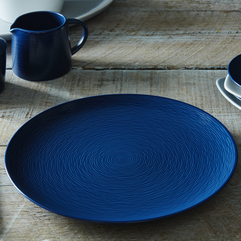 Navy Porcelain Textured Accent Dinner Plates, Set of 4