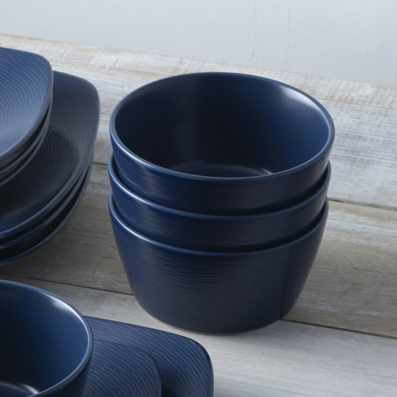 Navy Textured Glass Cereal Bowls, Set of 4
