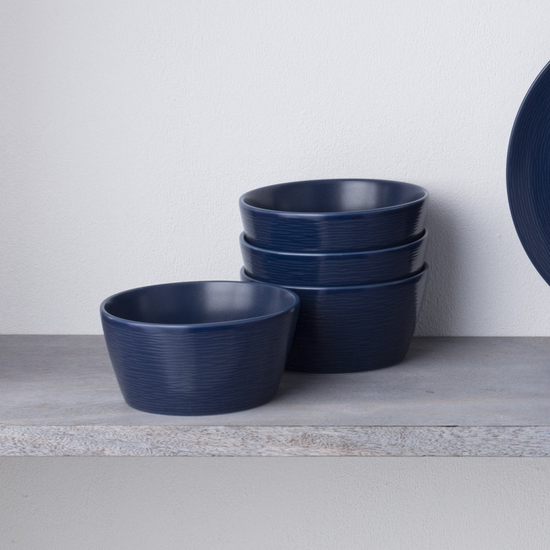 Navy Textured Glass Cereal Bowls, Set of 4