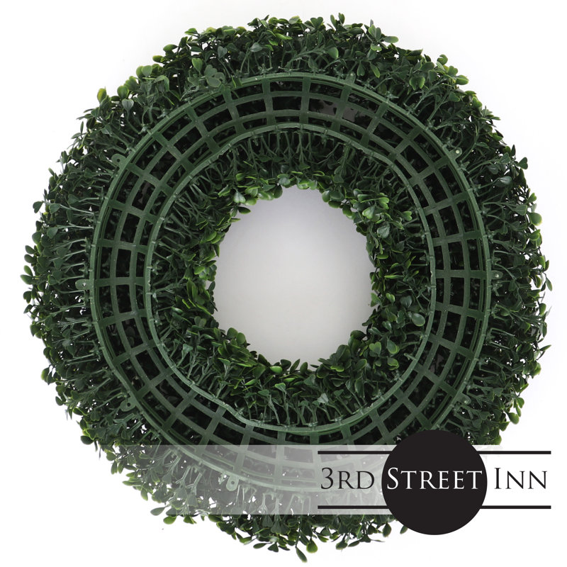 Green Faux Boxwood Grapevine Outdoor Wreath, 14 Inches
