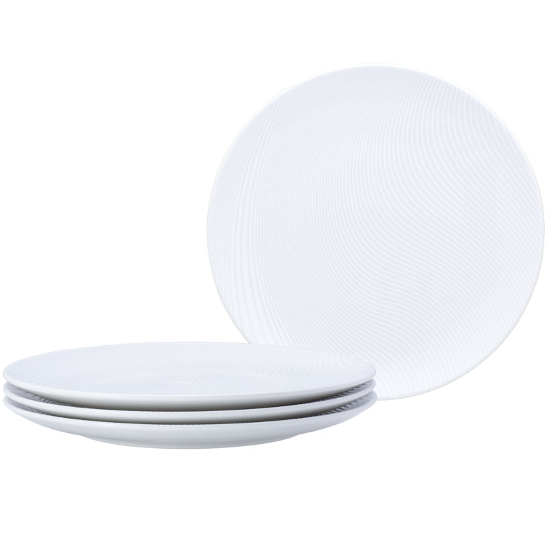 White Textured Porcelain Round Dinner Plates, Set of 4