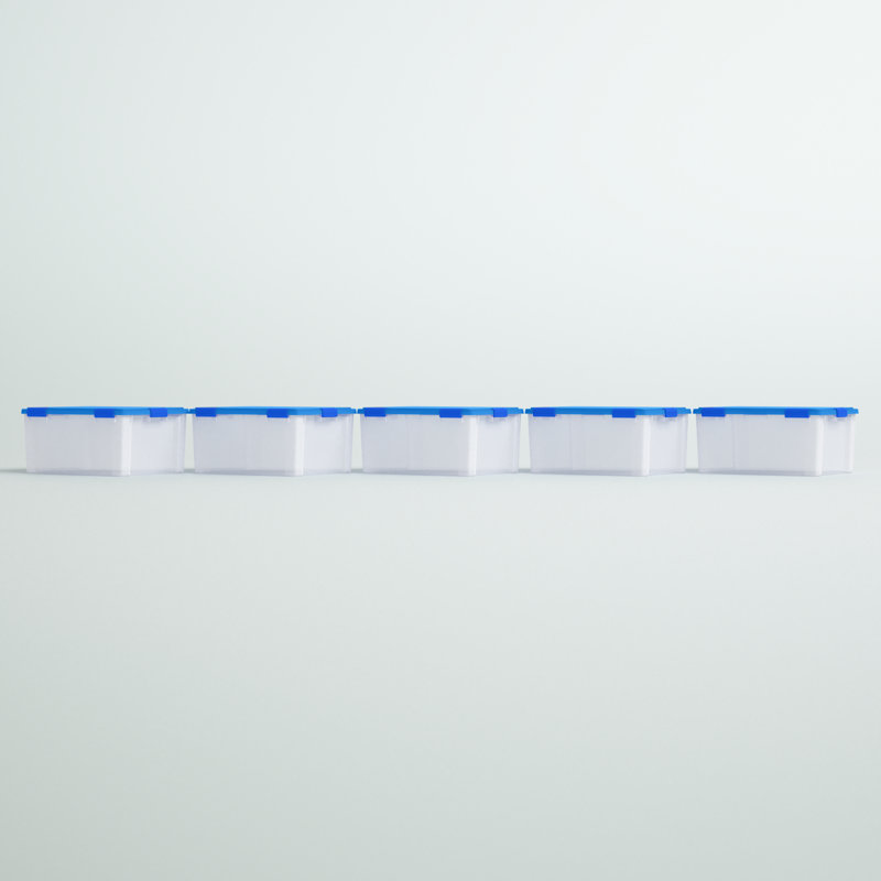 60 Quart Clear Plastic Storage Bins with Blue Lids, Set of 4