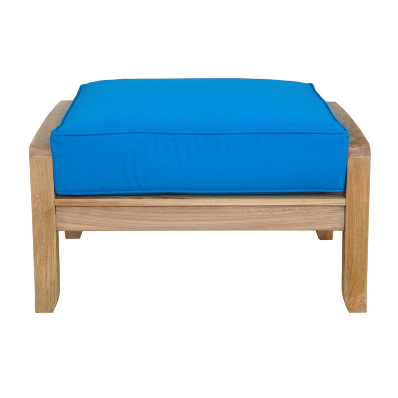 Natural Teak Outdoor Ottoman with Gray Cushion