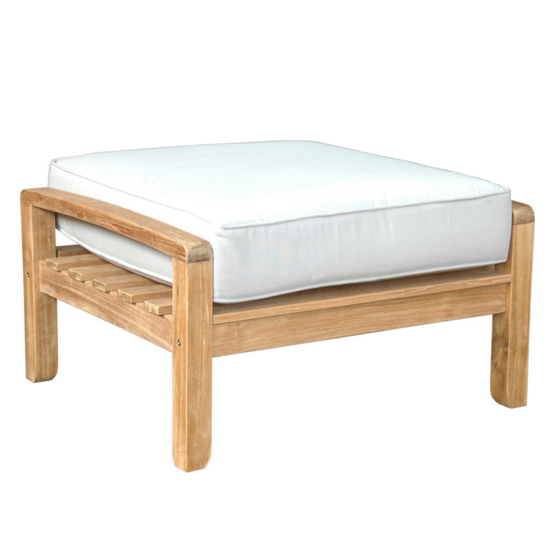 Natural Teak Outdoor Ottoman with Gray Cushion