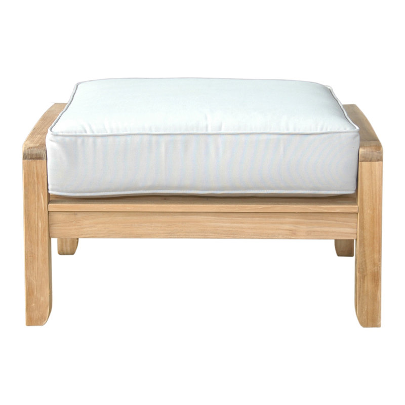 Natural Teak Outdoor Ottoman with Gray Cushion