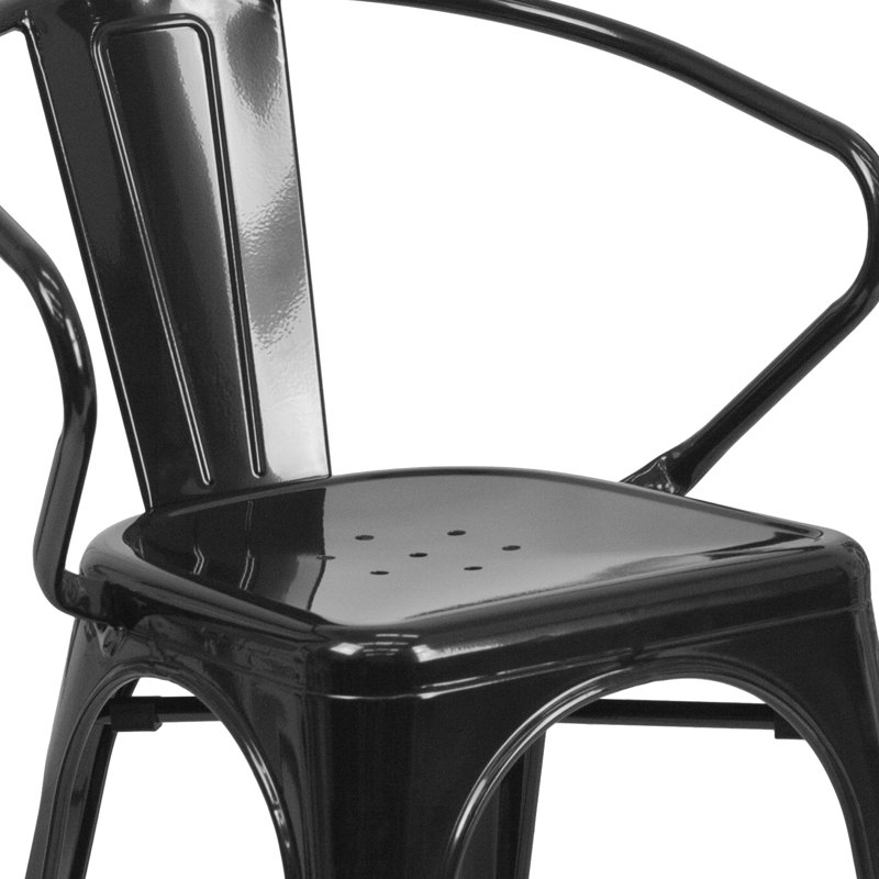 Sleek Black Steel Stackable Indoor-Outdoor Dining Armchair