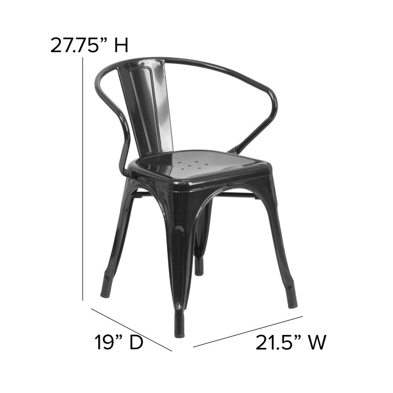 Sleek Black Steel Stackable Indoor-Outdoor Dining Armchair