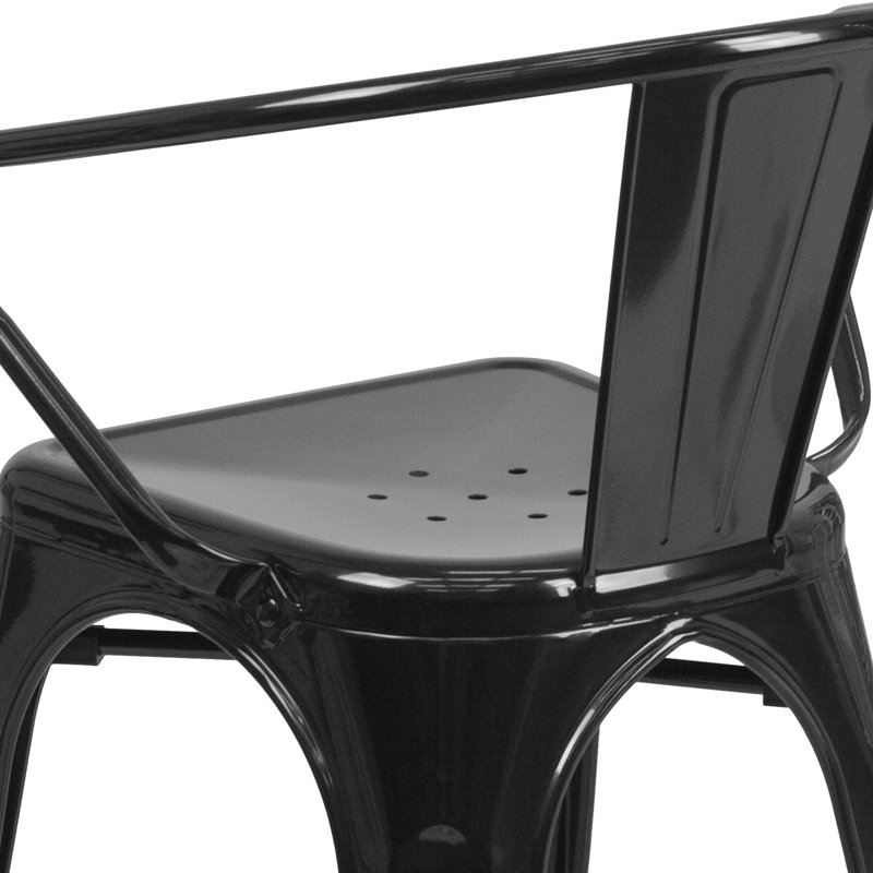 Sleek Black Steel Stackable Indoor-Outdoor Dining Armchair