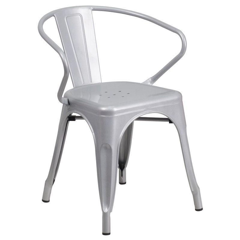 27.75'' Silver Steel Indoor-Outdoor Arm Dining Chair