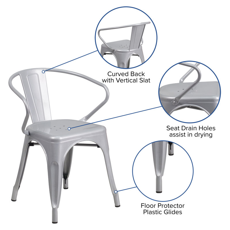 27.75'' Silver Steel Indoor-Outdoor Arm Dining Chair