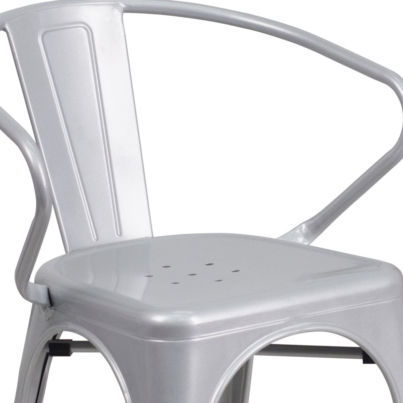 27.75'' Silver Steel Indoor-Outdoor Arm Dining Chair