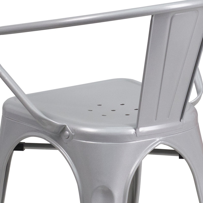 27.75'' Silver Steel Indoor-Outdoor Arm Dining Chair
