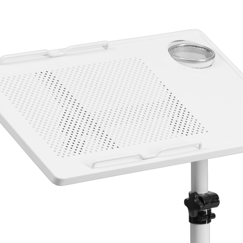 SwivelTop White Adjustable Steel Mobile Desk with Cup Holder