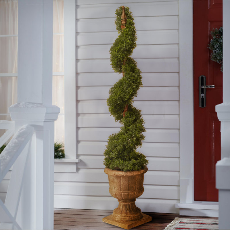 48" Green Plastic Juniper Spiral Topiary in Urn