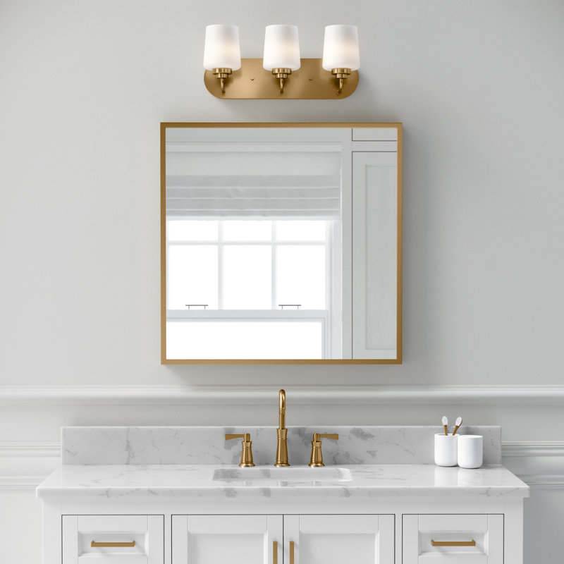 Satin Brass 3-Light Vanity with Etched Glass Shades