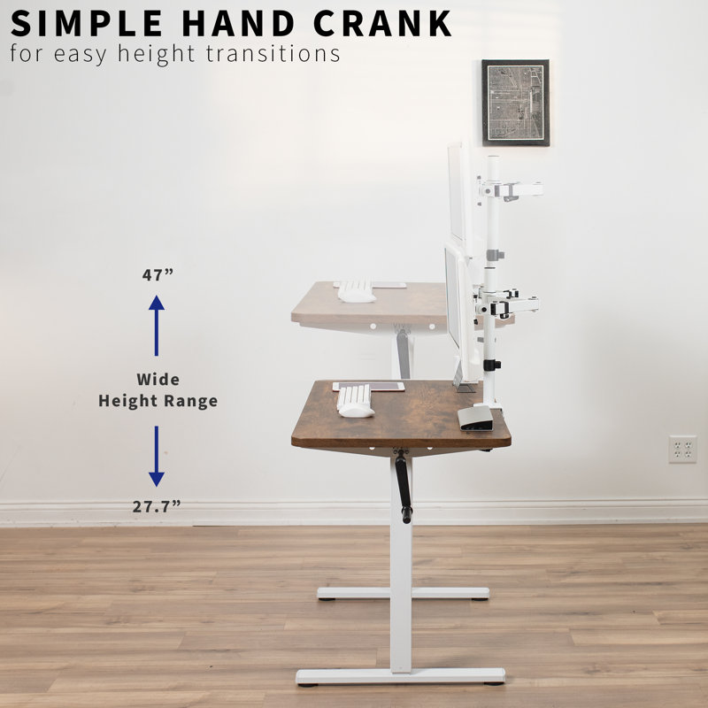 ErgoFlex White Steel Crank Adjustable Desk Frame