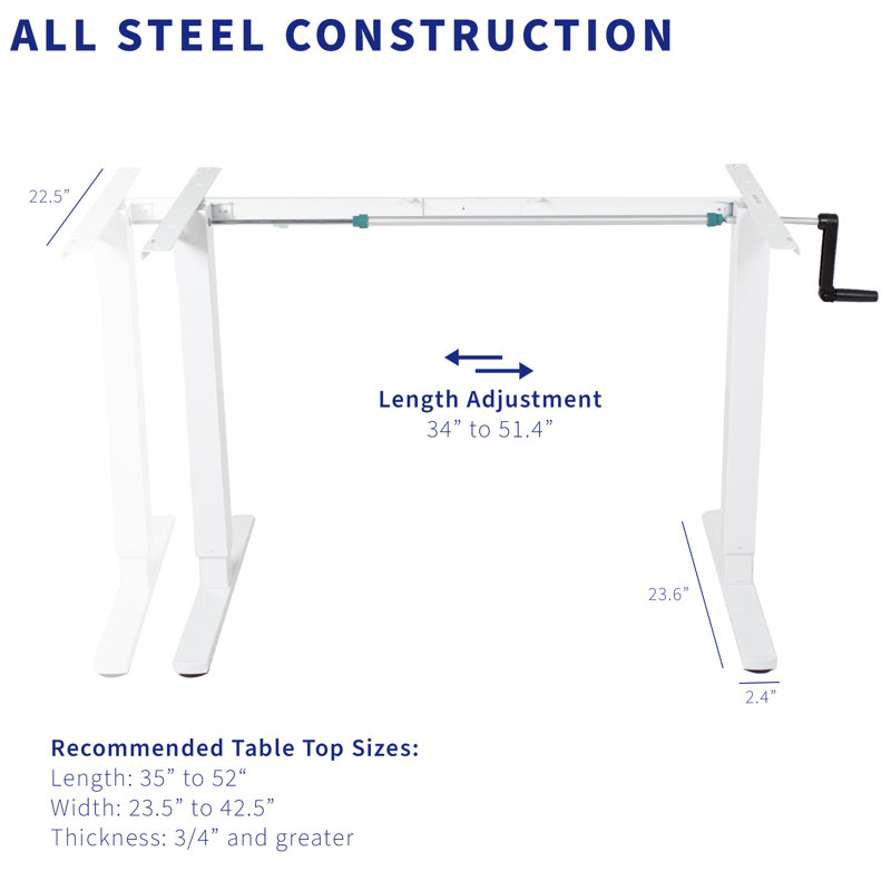 ErgoFlex White Steel Crank Adjustable Desk Frame