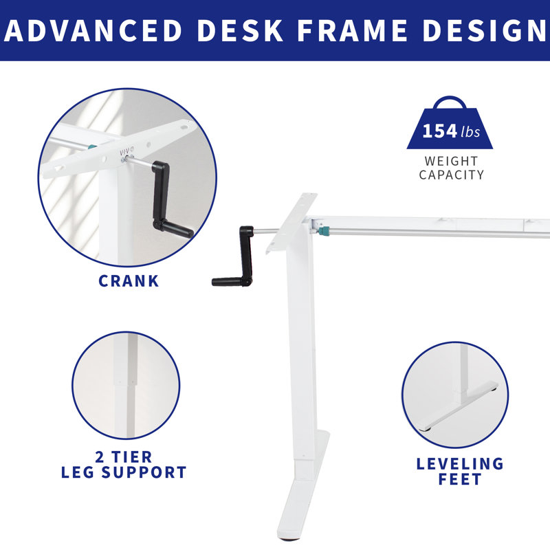 ErgoFlex White Steel Crank Adjustable Desk Frame