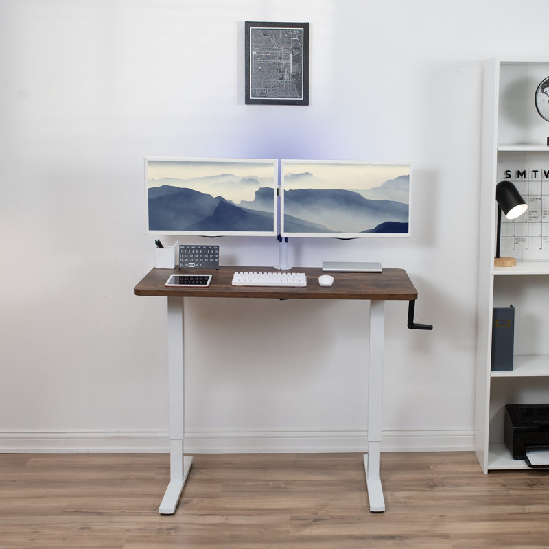 ErgoFlex White Steel Crank Adjustable Desk Frame