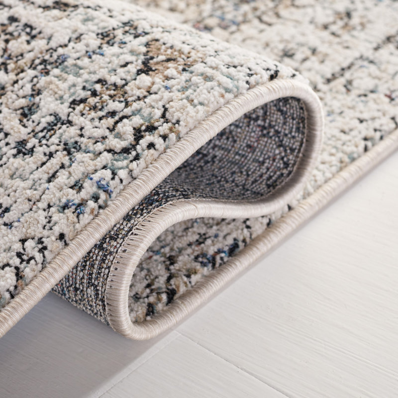 Ivory and Navy Hand-Knotted Wool Area Rug