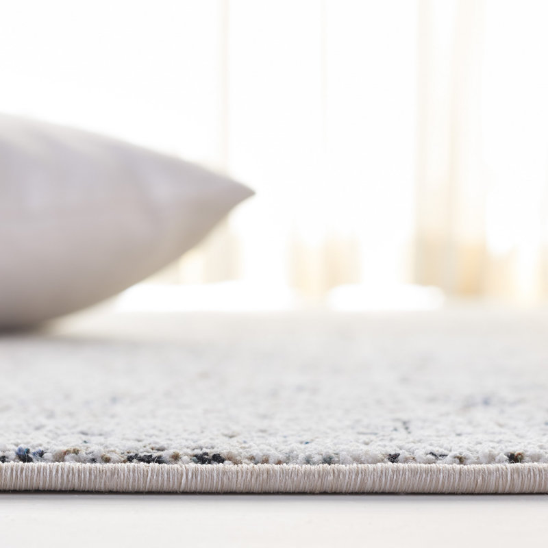 Ivory and Navy Hand-Knotted Wool Area Rug