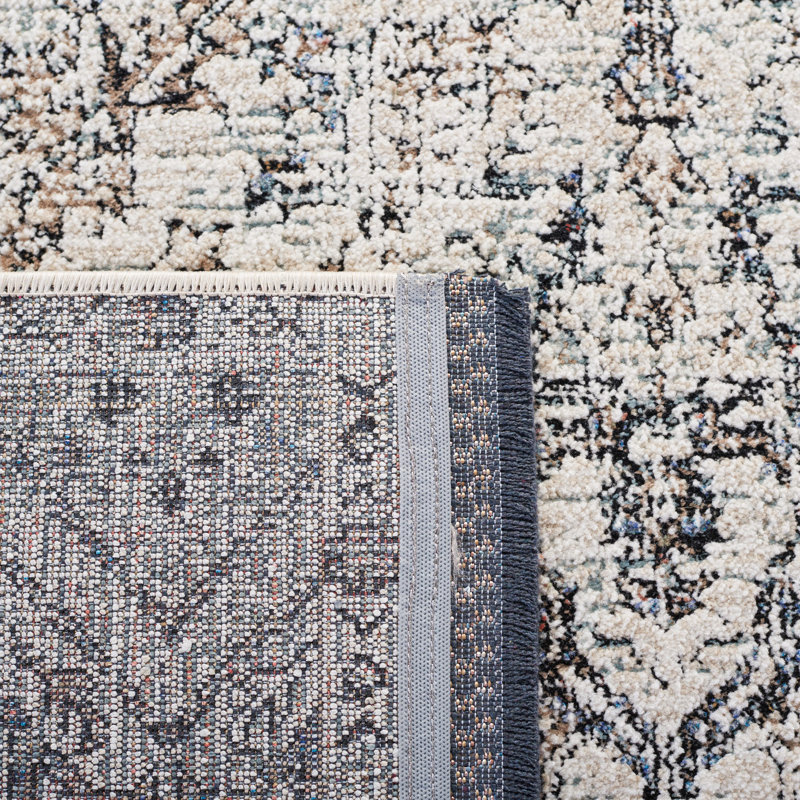 Ivory and Navy Hand-Knotted Wool Area Rug