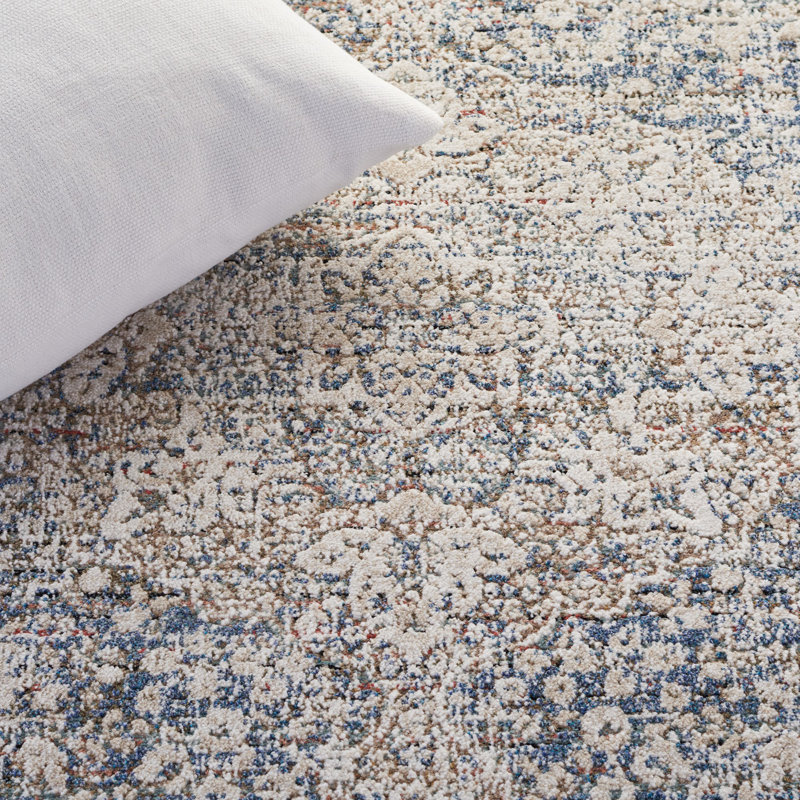 Ivory and Light Olive Hand-Knotted Wool Blend 5'3" x 7'6" Area Rug