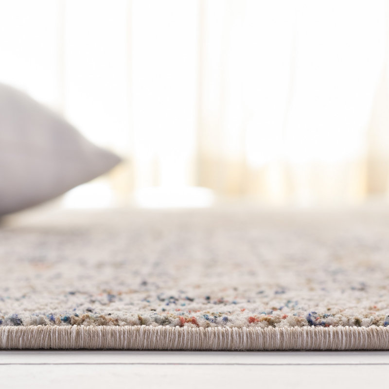 Ivory and Navy Hand-Knotted Wool Rectangular Rug