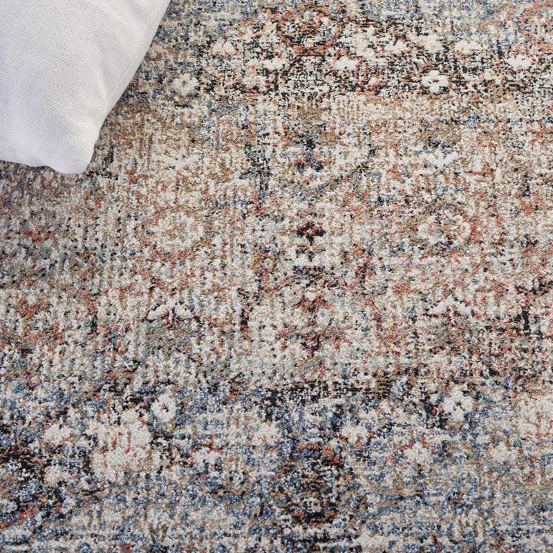 Ivory and Navy Hand-Knotted Wool Rectangular Rug