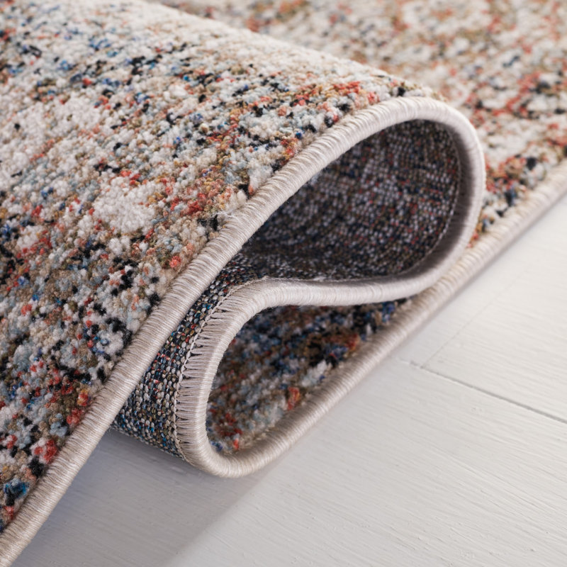 Ivory and Navy Hand-Knotted Wool Rectangular Rug