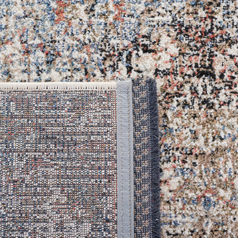 Ivory and Navy Hand-Knotted Wool Rectangular Rug