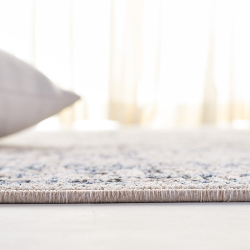 Ivory and Navy Hand-Knotted Wool Area Rug 4' x 6'