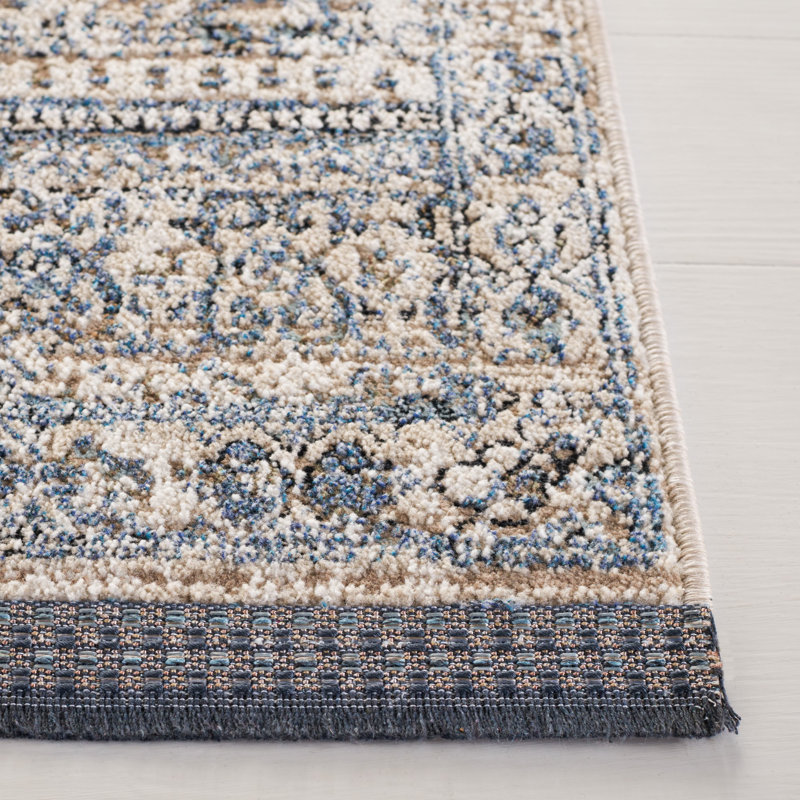 Ivory & Navy Hand-Knotted Wool Blend Round Rug