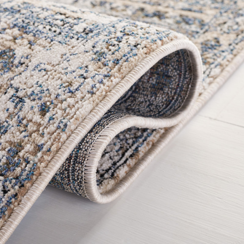 Ivory & Navy Hand-Knotted Wool Blend Round Rug