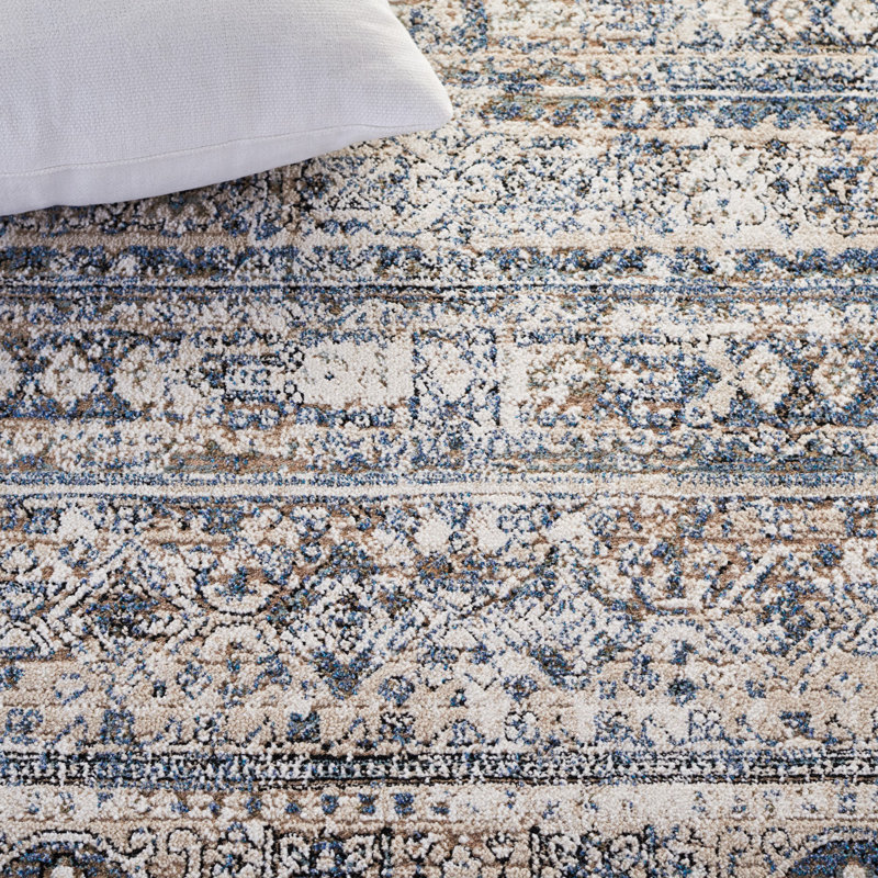 Ivory & Navy Hand-Knotted Wool Blend Round Rug