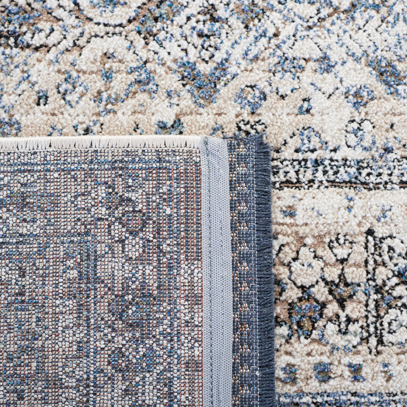 Ivory & Navy Hand-Knotted Wool Blend Round Rug