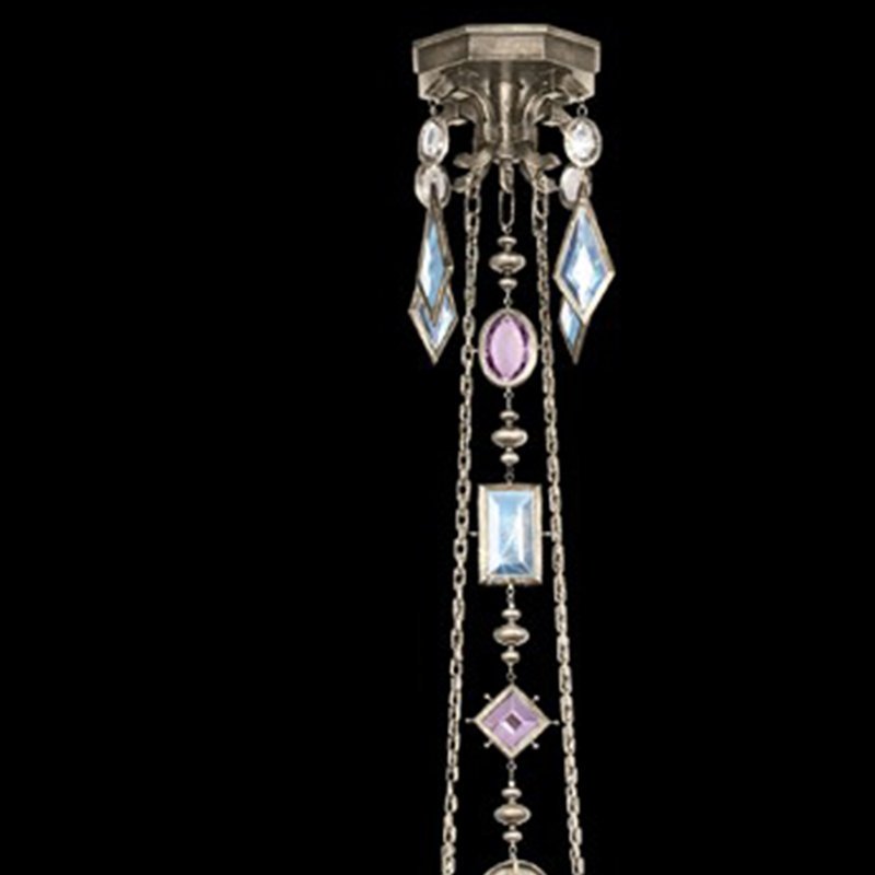 Vintage Silver Leaf 5-Light Chandelier with Crystal Gems