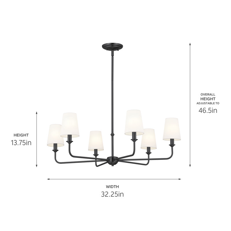 Black Steel 6-Light Chandelier with Fabric Shades