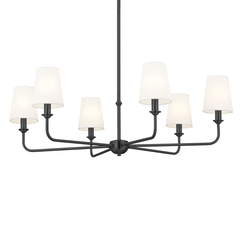 Black Steel 6-Light Chandelier with Fabric Shades
