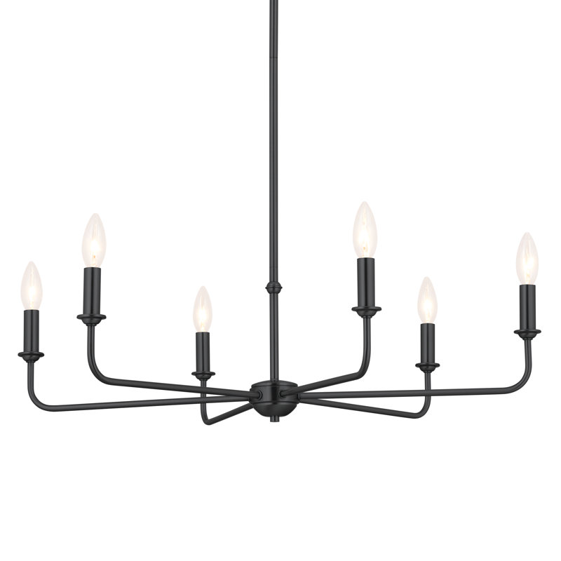 Black Steel 6-Light Chandelier with Fabric Shades