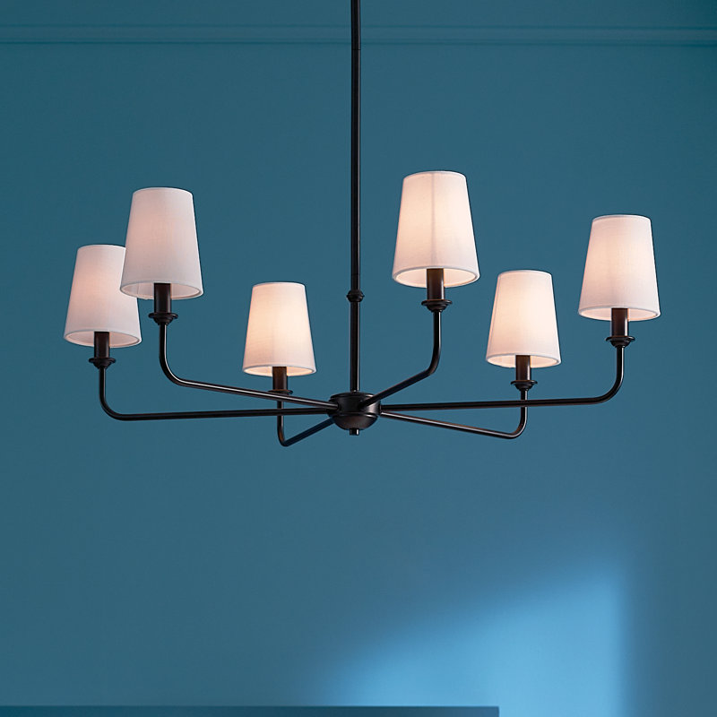 Black Steel 6-Light Chandelier with Fabric Shades
