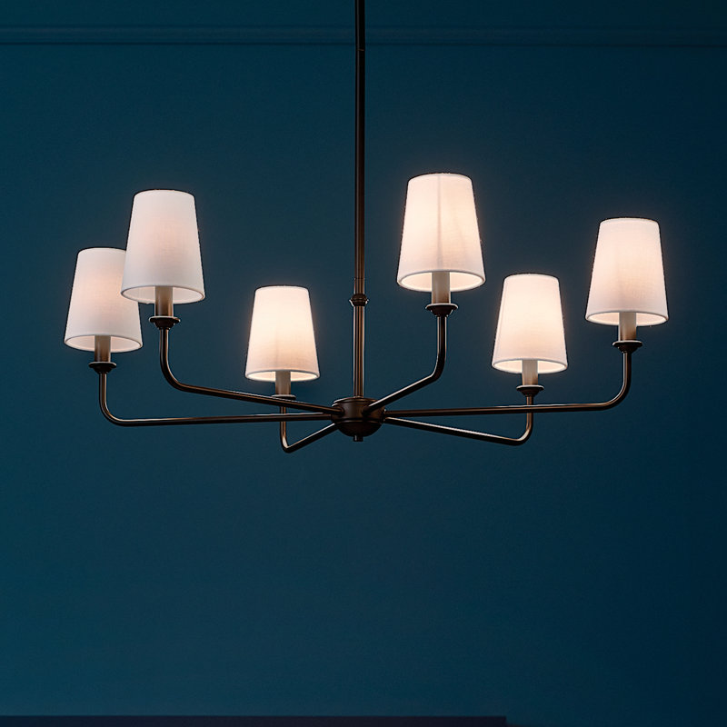 Black Steel 6-Light Chandelier with Fabric Shades