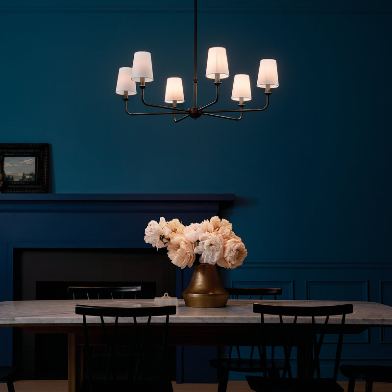 Black Steel 6-Light Chandelier with Fabric Shades