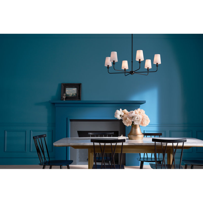 Black Steel 6-Light Chandelier with Fabric Shades