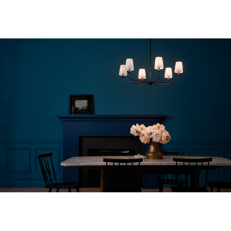 Black Steel 6-Light Chandelier with Fabric Shades