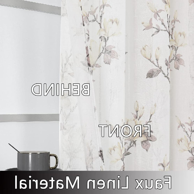 White Floral Polyester Semi-Sheer Curtain Panels, 52" x 63"