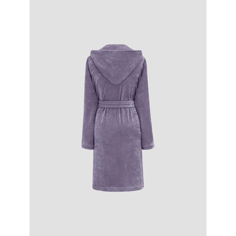 Purple Cotton Blend Terry Cloth Hooded Bathrobe with Belt