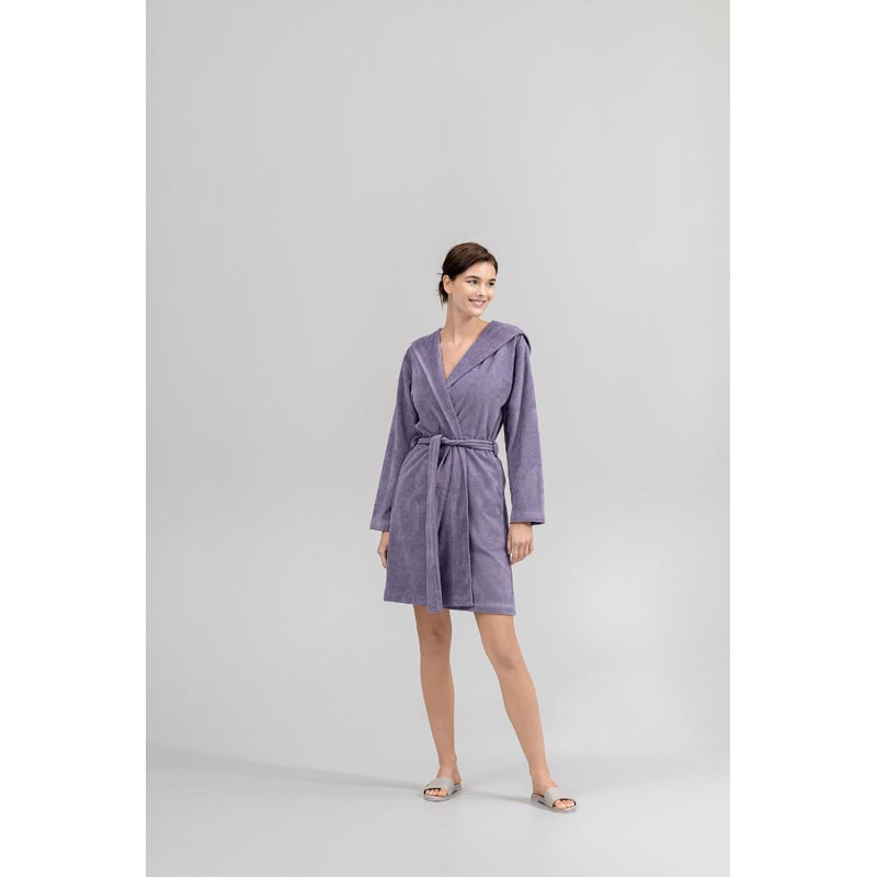 Purple Cotton Blend Terry Cloth Hooded Bathrobe with Belt
